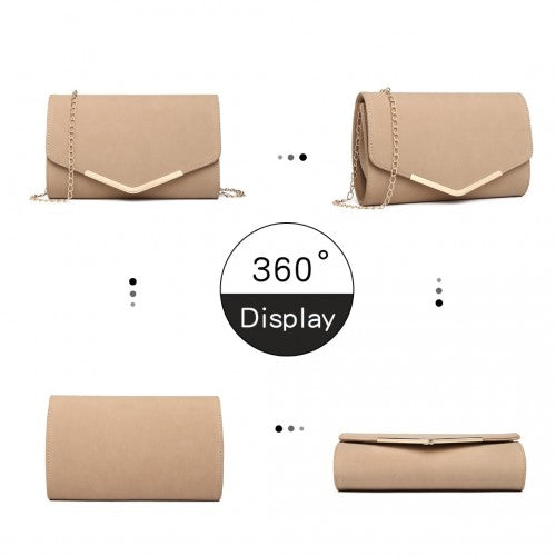 Easy Luggage LH1756 - Miss Lulu Leather Look Envelope Clutch Bag - Beige