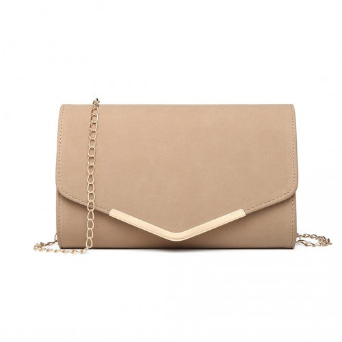 Easy Luggage LH1756 - Miss Lulu Leather Look Envelope Clutch Bag - Beige