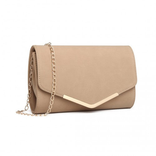 Easy Luggage LH1756 - Miss Lulu Leather Look Envelope Clutch Bag - Beige