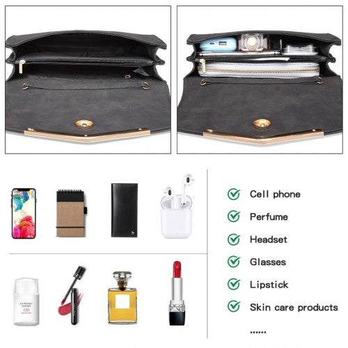 Easy Luggage LH1756 - Miss Lulu Leather Look Envelope Clutch Bag - Black