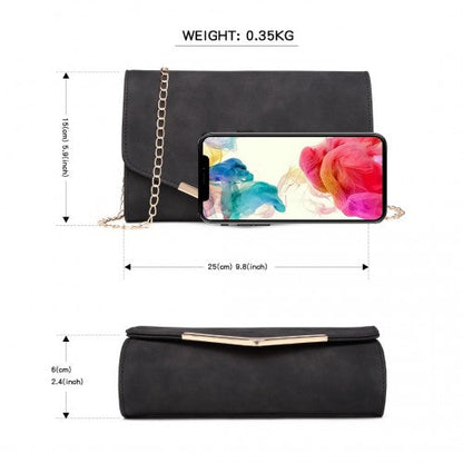Easy Luggage LH1756 - Miss Lulu Leather Look Envelope Clutch Bag - Black