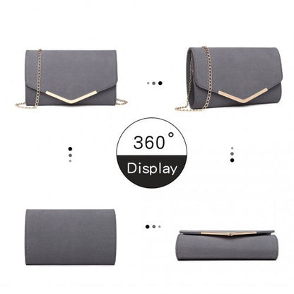 Easy Luggage LH1756 - Miss Lulu Leather Look Envelope Clutch Bag - Grey