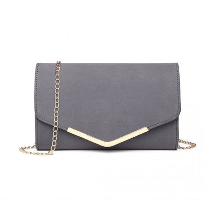 Easy Luggage LH1756 - Miss Lulu Leather Look Envelope Clutch Bag - Grey