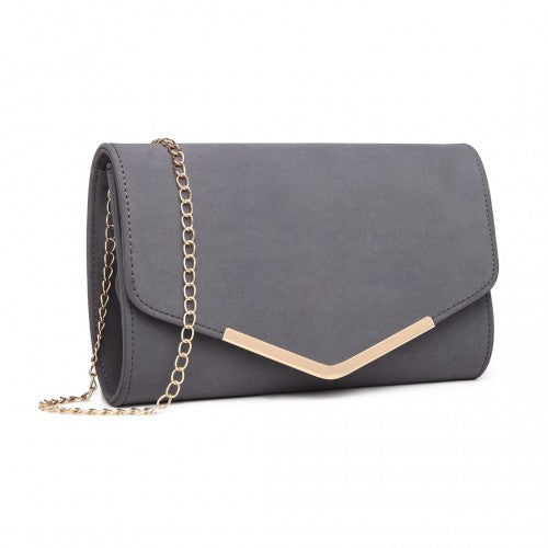 Easy Luggage LH1756 - Miss Lulu Leather Look Envelope Clutch Bag - Grey