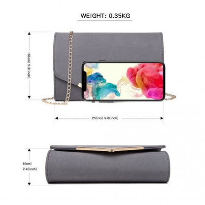 Easy Luggage LH1756 - Miss Lulu Leather Look Envelope Clutch Bag - Grey