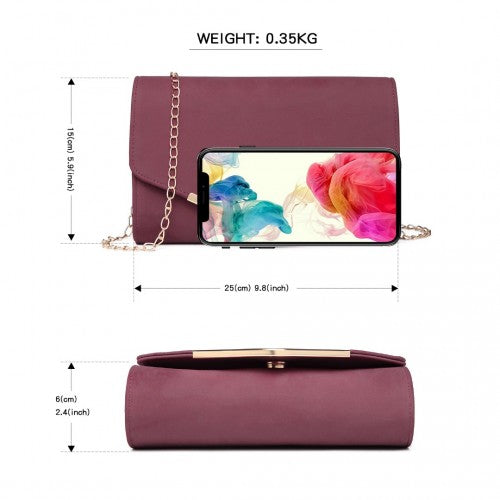 Easy Luggage LH1756 - Miss Lulu Leather Look Envelope Clutch Bag - Red