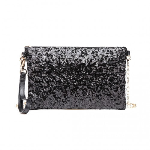 Easy Luggage LH1765 - Miss Lulu Sequins Clutch Evening Bag - Black