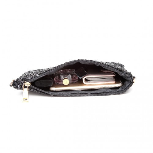 Easy Luggage LH1765 - Miss Lulu Sequins Clutch Evening Bag - Black