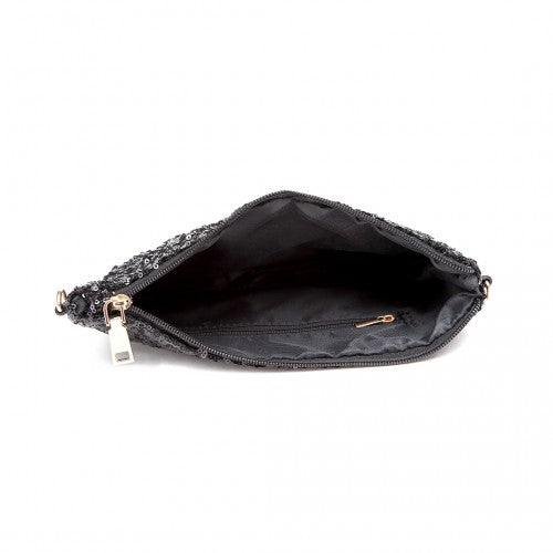 Easy Luggage LH1765 - Miss Lulu Sequins Clutch Evening Bag - Black