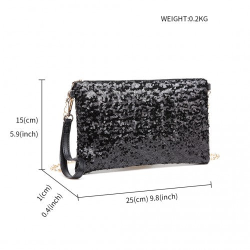 Easy Luggage LH1765 - Miss Lulu Sequins Clutch Evening Bag - Black