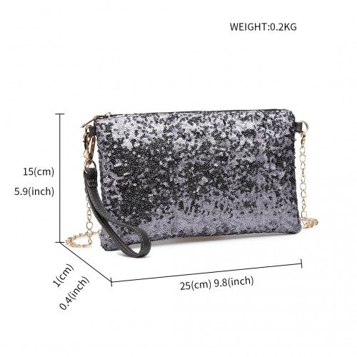 Easy Luggage LH1765 - Miss Lulu Sequins Clutch Evening Bag - Grey