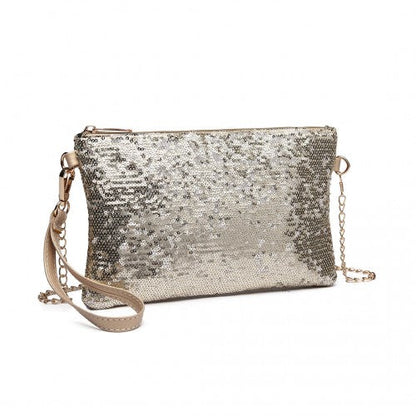 Easy Luggage LH1765 - Miss Lulu Sequins Clutch Evening Bag Light - Gold