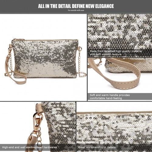 Easy Luggage LH1765 - Miss Lulu Sequins Clutch Evening Bag Light - Gold