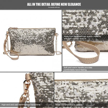 Easy Luggage LH1765 - Miss Lulu Sequins Clutch Evening Bag Light - Gold