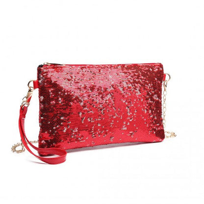 Easy Luggage LH1765 - Miss Lulu Sequins Clutch Evening Bag - Red