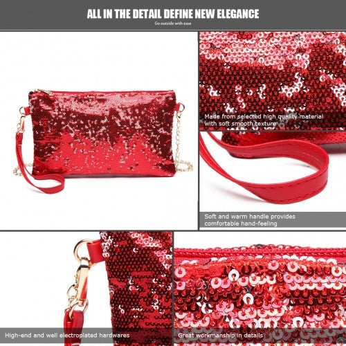 Easy Luggage LH1765 - Miss Lulu Sequins Clutch Evening Bag - Red