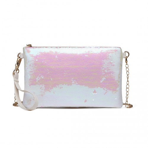 Easy Luggage LH1765 - Miss Lulu Sequins Clutch Evening Bag - White