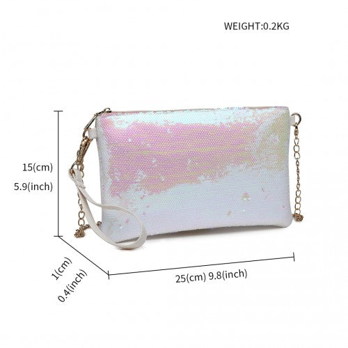 Easy Luggage LH1765 - Miss Lulu Sequins Clutch Evening Bag - White