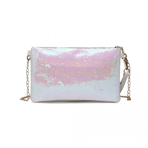 Easy Luggage LH1765 - Miss Lulu Sequins Clutch Evening Bag - White