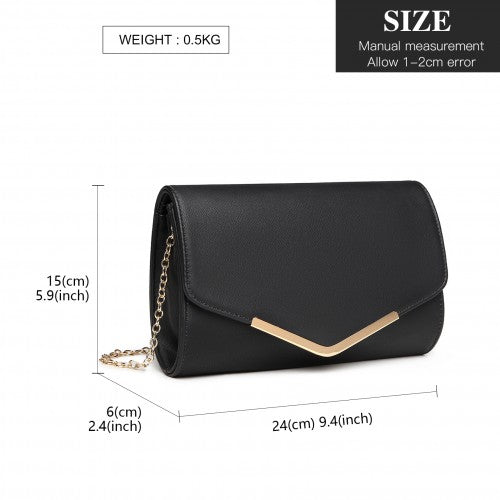 Easy Luggage LH2064 - Miss Lulu Vegan Envelope Clutch Bag - Black
