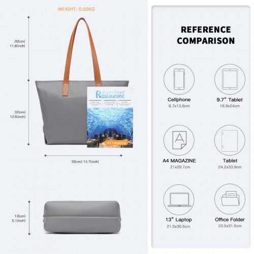 Easy Luggage LH2240 - Miss Lulu Casual Waterproof Shopping Tote Bag - Grey