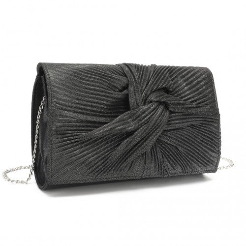 Easy Luggage LH2252 - Miss Lulu Women's Pleated Bow Evening Bag Clutch Handbag - Black