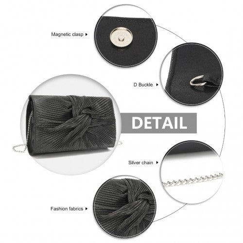 Easy Luggage LH2252 - Miss Lulu Women's Pleated Bow Evening Bag Clutch Handbag - Black