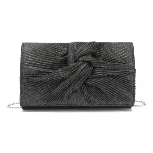 Easy Luggage LH2252 - Miss Lulu Women's Pleated Bow Evening Bag Clutch Handbag - Black