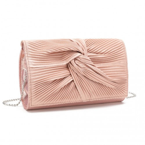 Easy Luggage LH2252 - Miss Lulu Women's Pleated Bow Evening Bag Clutch Handbag - Pink