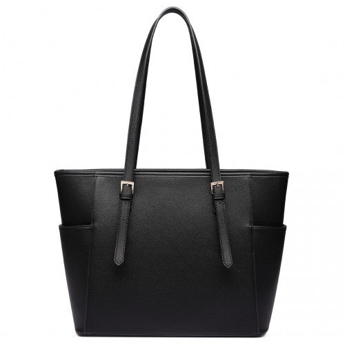Easy Luggage LM1642-1 - Miss Lulu Faux Leather Adjustable Handle Tote Bag - Black