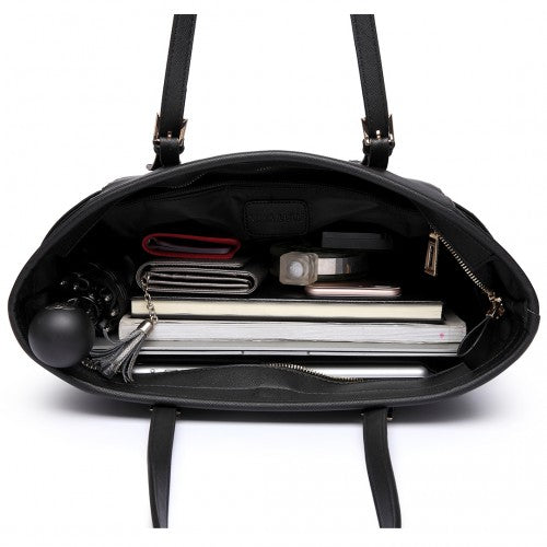 Easy Luggage LM1642-1 - Miss Lulu Faux Leather Adjustable Handle Tote Bag - Black