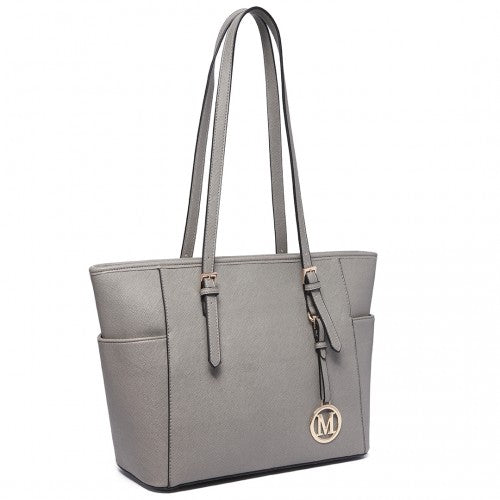 Easy Luggage LM1642-1 - Miss Lulu Faux Leather Adjustable Handle Tote Bag - Grey