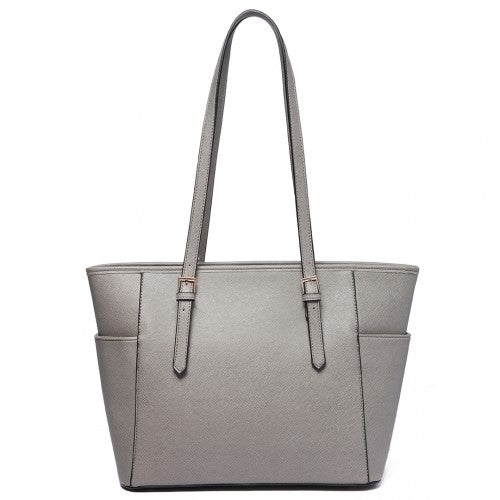 Easy Luggage LM1642-1 - Miss Lulu Faux Leather Adjustable Handle Tote Bag - Grey