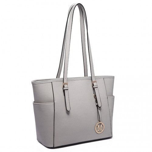 Easy Luggage LM1642-1 - Miss Lulu Faux Leather Adjustable Handle Tote Bag - Light Grey