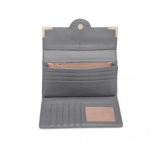 Easy Luggage LP2022 - Miss Lulu Leather Look Classic Long Purse - Dark Grey
