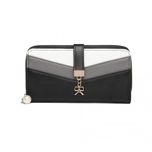 Easy Luggage LP2215 - Miss Lulu Mixed Colour Women's Leather Look Clutch Purse - Black