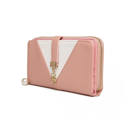 Easy Luggage LP2216 - Miss Lulu Two Tone Women's Leather Look Clutch Purse - Pink