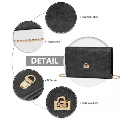 Easy Luggage LP2219 - Miss Lulu Elegant Flap Clutch Leather Chain Evening Bag - Black