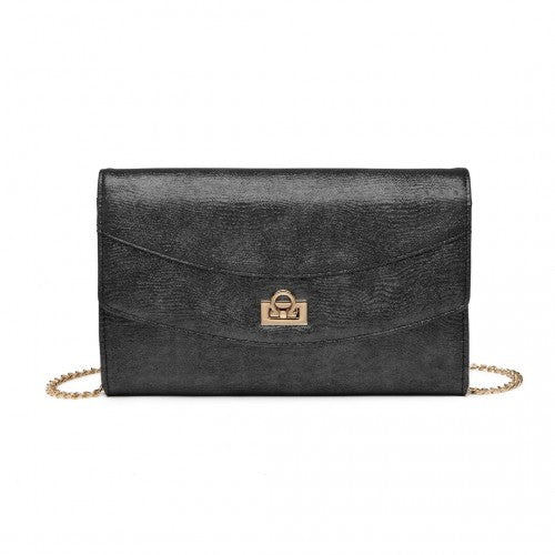 Easy Luggage LP2219 - Miss Lulu Elegant Flap Clutch Leather Chain Evening Bag - Black