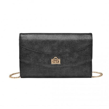 Easy Luggage LP2219 - Miss Lulu Elegant Flap Clutch Leather Chain Evening Bag - Black