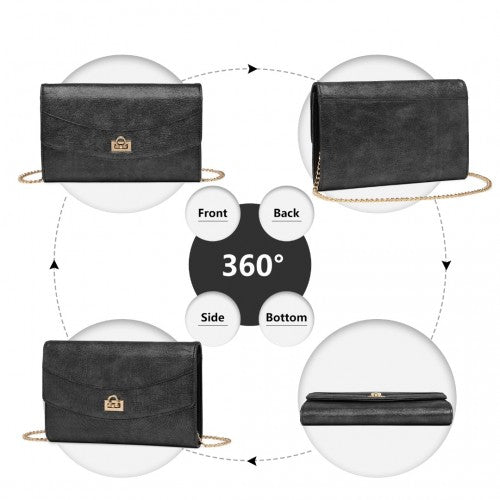 Easy Luggage LP2219 - Miss Lulu Elegant Flap Clutch Leather Chain Evening Bag - Black