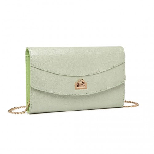 Easy Luggage LP2219 - Miss Lulu Elegant Flap Clutch Leather Chain Evening Bag - Green