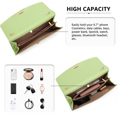 Easy Luggage LP2219 - Miss Lulu Elegant Flap Clutch Leather Chain Evening Bag - Green