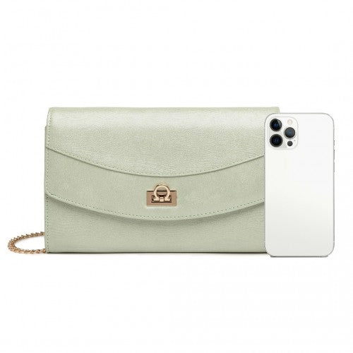 Easy Luggage LP2219 - Miss Lulu Elegant Flap Clutch Leather Chain Evening Bag - Green