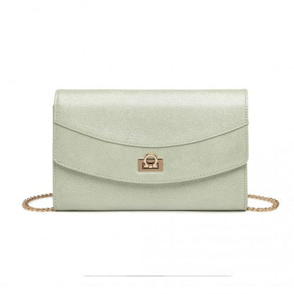 Easy Luggage LP2219 - Miss Lulu Elegant Flap Clutch Leather Chain Evening Bag - Green