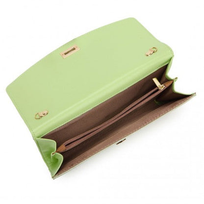 Easy Luggage LP2219 - Miss Lulu Elegant Flap Clutch Leather Chain Evening Bag - Green