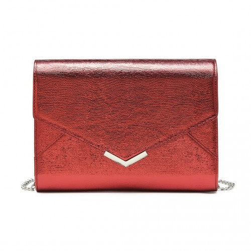 Easy Luggage LP2306 - Miss Lulu Glitter Envelope Flap Clutch Evening Bag - Red