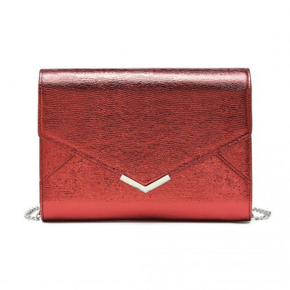 Easy Luggage LP2306 - Miss Lulu Glitter Envelope Flap Clutch Evening Bag - Red