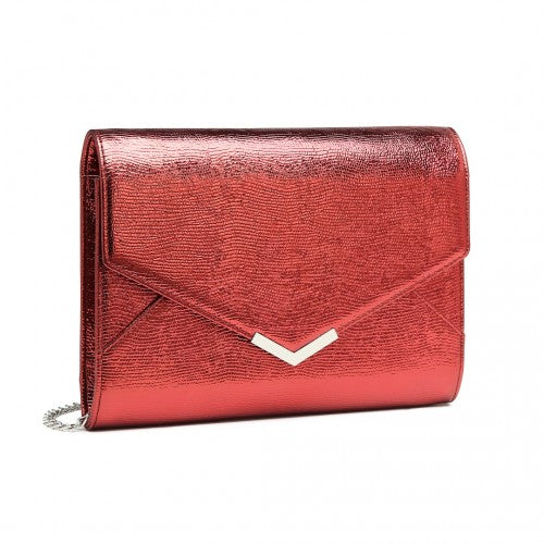 Easy Luggage LP2306 - Miss Lulu Glitter Envelope Flap Clutch Evening Bag - Red