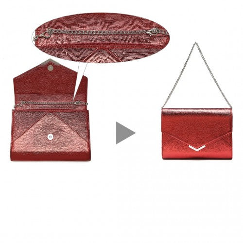 Easy Luggage LP2306 - Miss Lulu Glitter Envelope Flap Clutch Evening Bag - Red